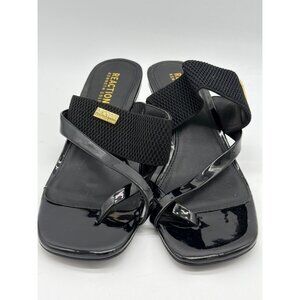 Kenneth Cole Reaction Womens Black Wedge Sandals Size 6 Strappy Patent Upper Tex
